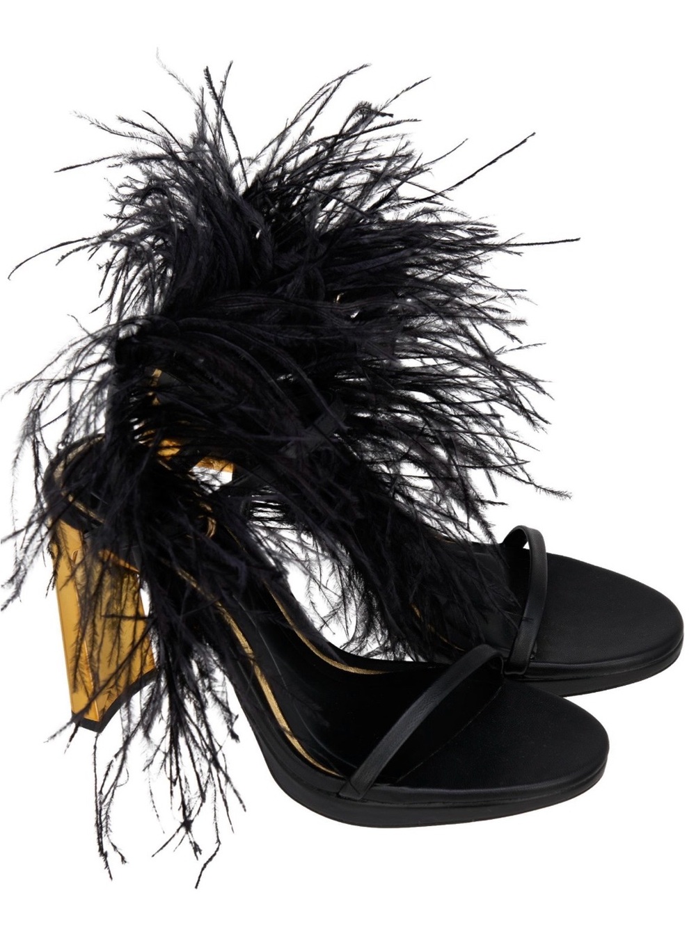 Zara HIGH HEELED FEATHERED LEATHER SANDALS LIMITED EDITION